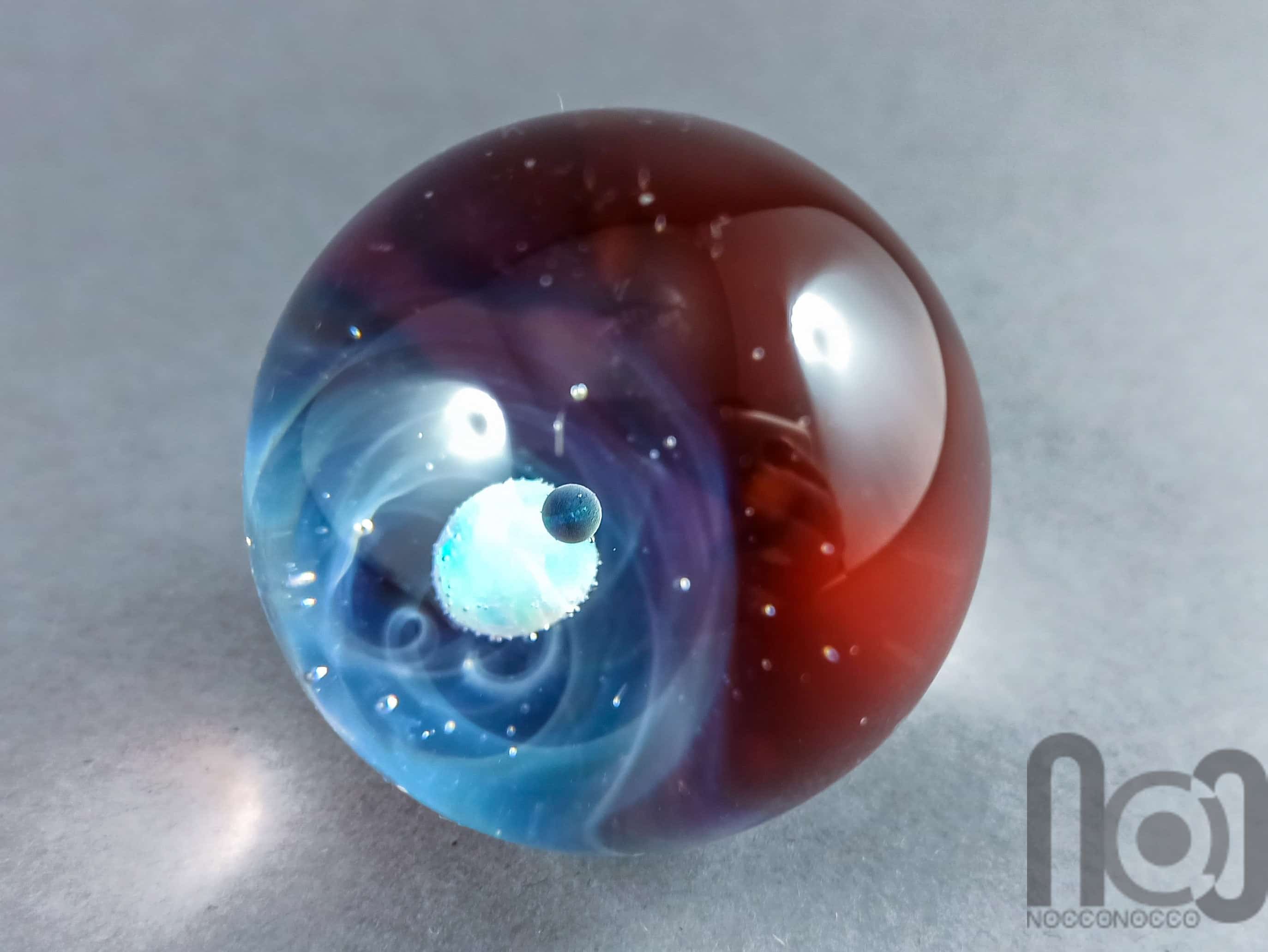 Silver Fumed Large Galaxy Marble, With Two Floating Opals and Backside Decoration, v307 — handmade borosilicate glass by NoccoNocco, made in Greece