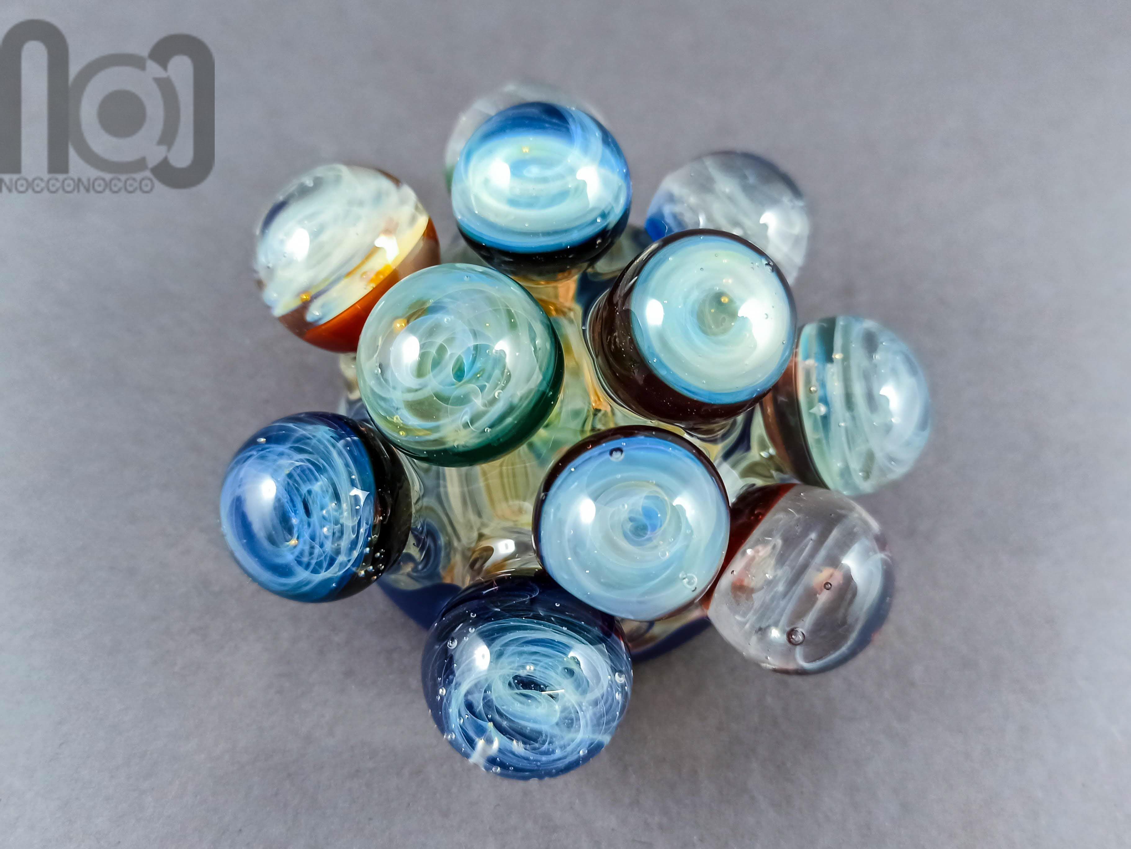Galaxy Cluster Paperweight, v351 — handmade borosilicate glass by NoccoNocco, main view, made in Greece
