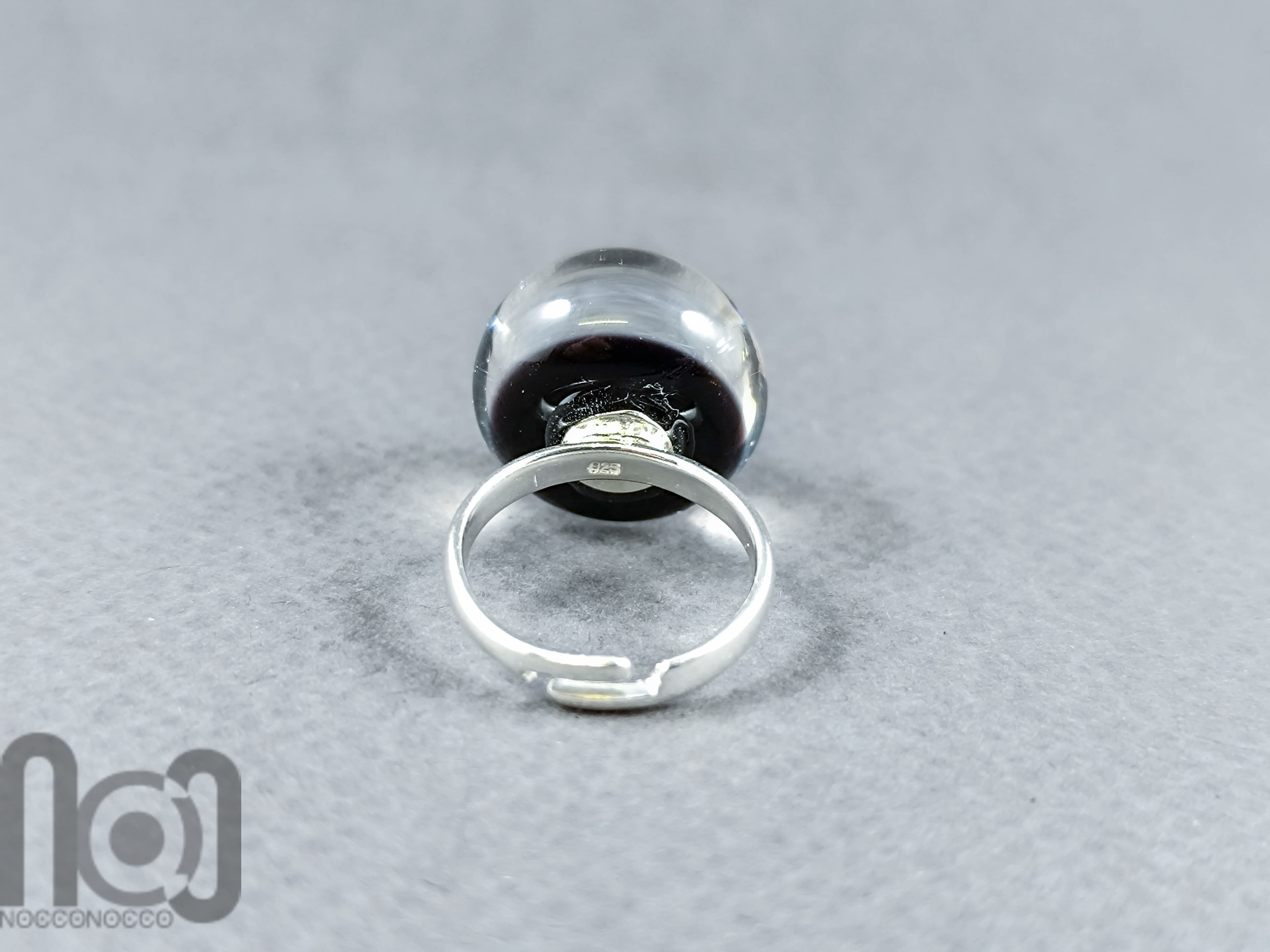Sterling Silver Galaxy Ring with Opal Planet, v30 — handmade borosilicate glass by NoccoNocco, detail view 5 of 5, made in Greece