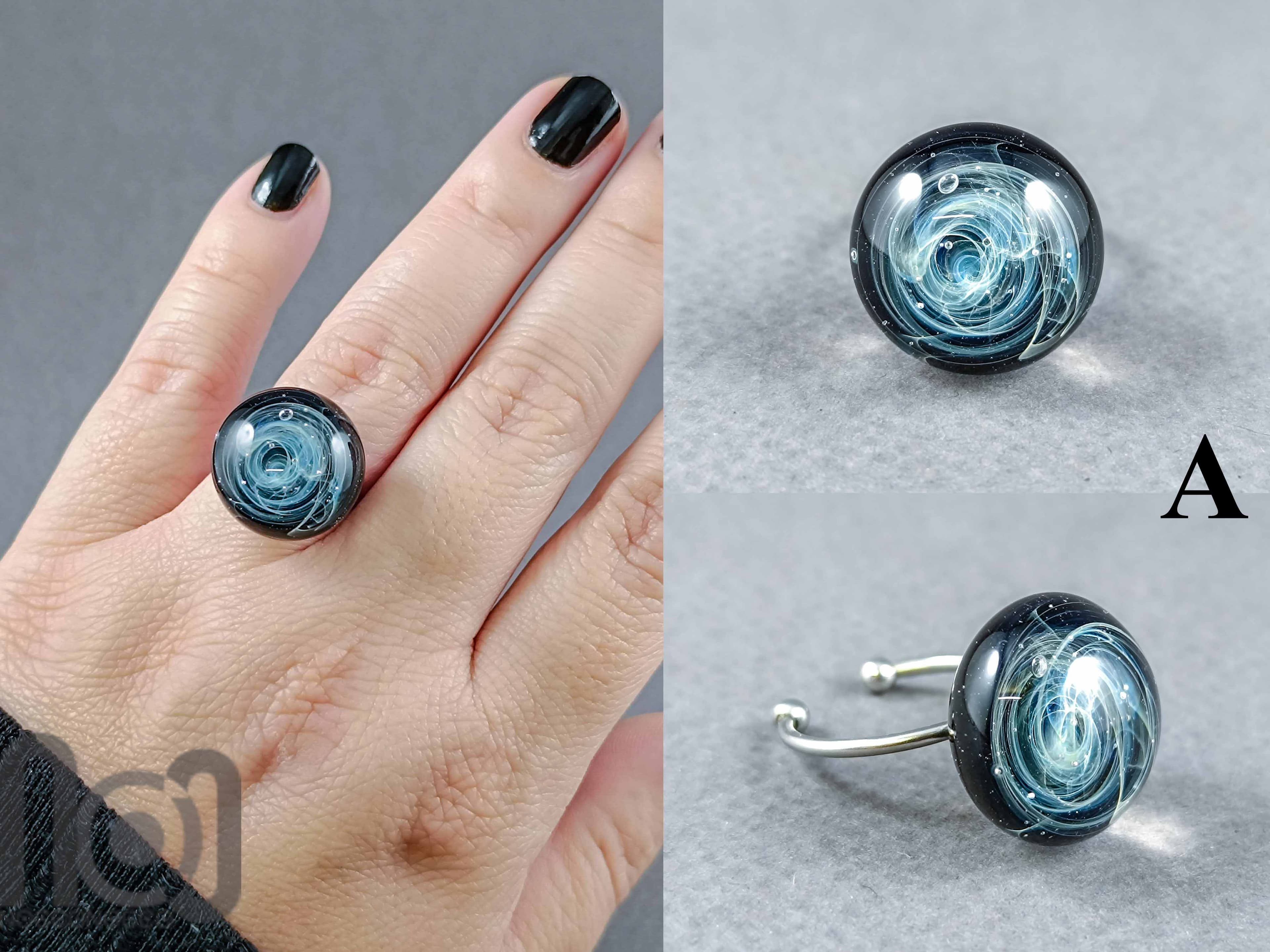 Galaxy Ring, v31 — handmade borosilicate glass by NoccoNocco, detail view 2 of 5, made in Greece