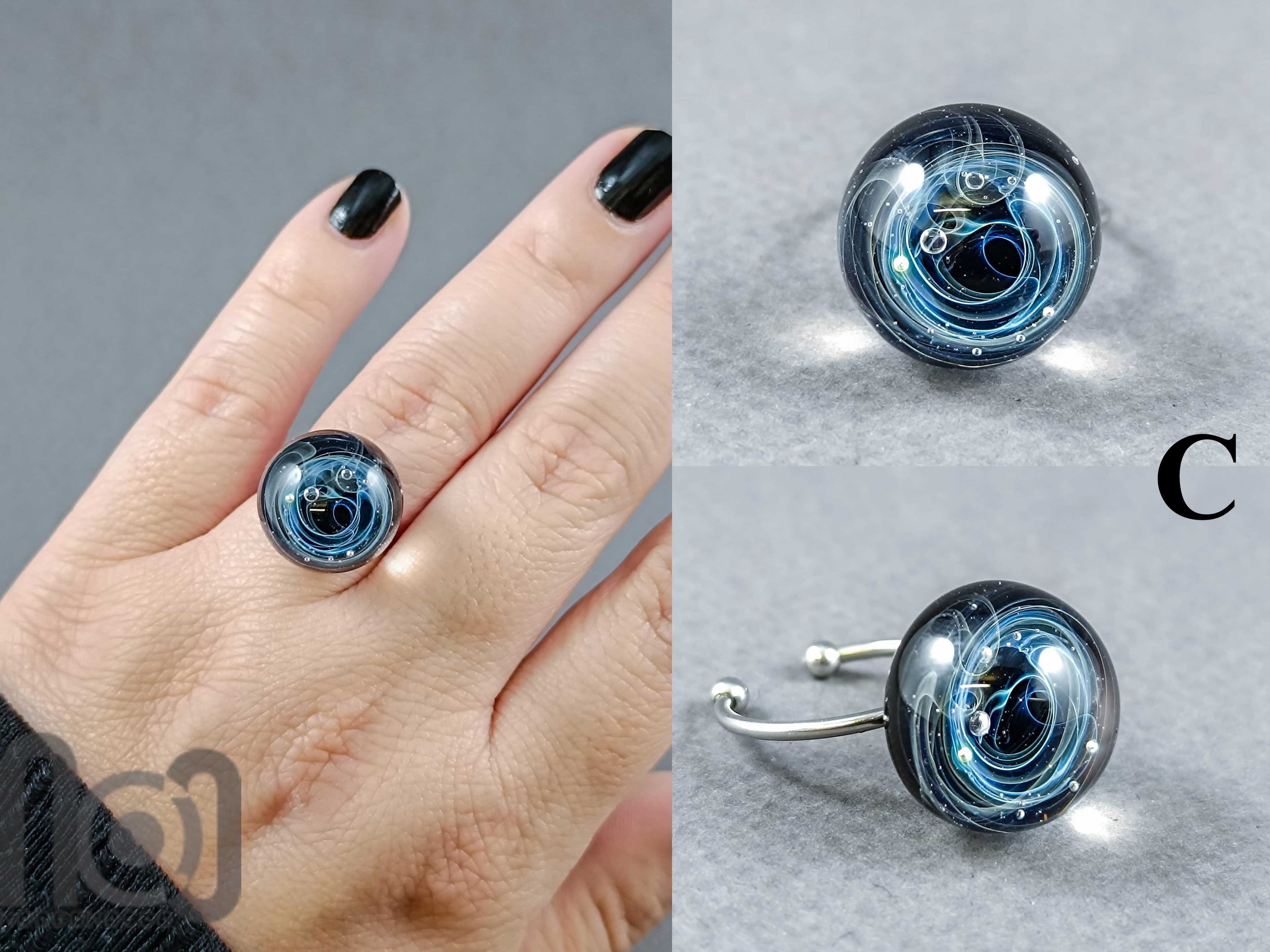 Galaxy Ring, v31 — handmade borosilicate glass by NoccoNocco, detail view 4 of 5, made in Greece