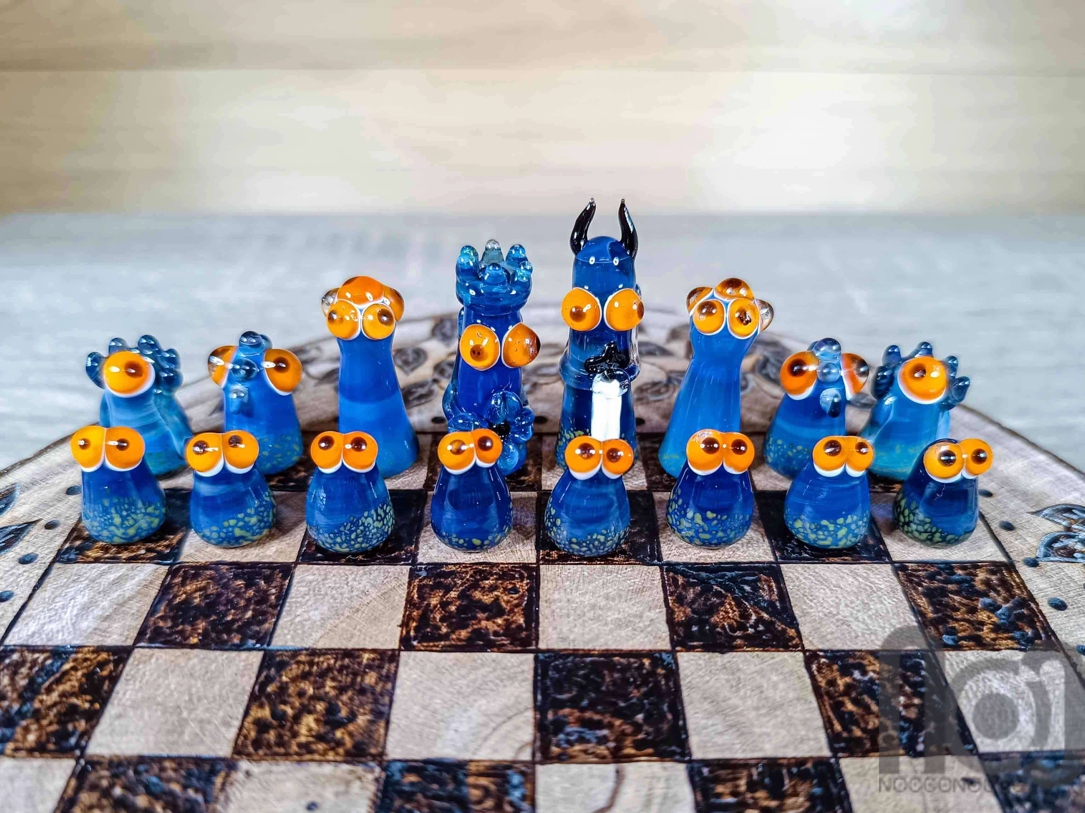 Monster Themed Handmade Glass Chess Set -v2 — handmade borosilicate glass by NoccoNocco, made in Greece