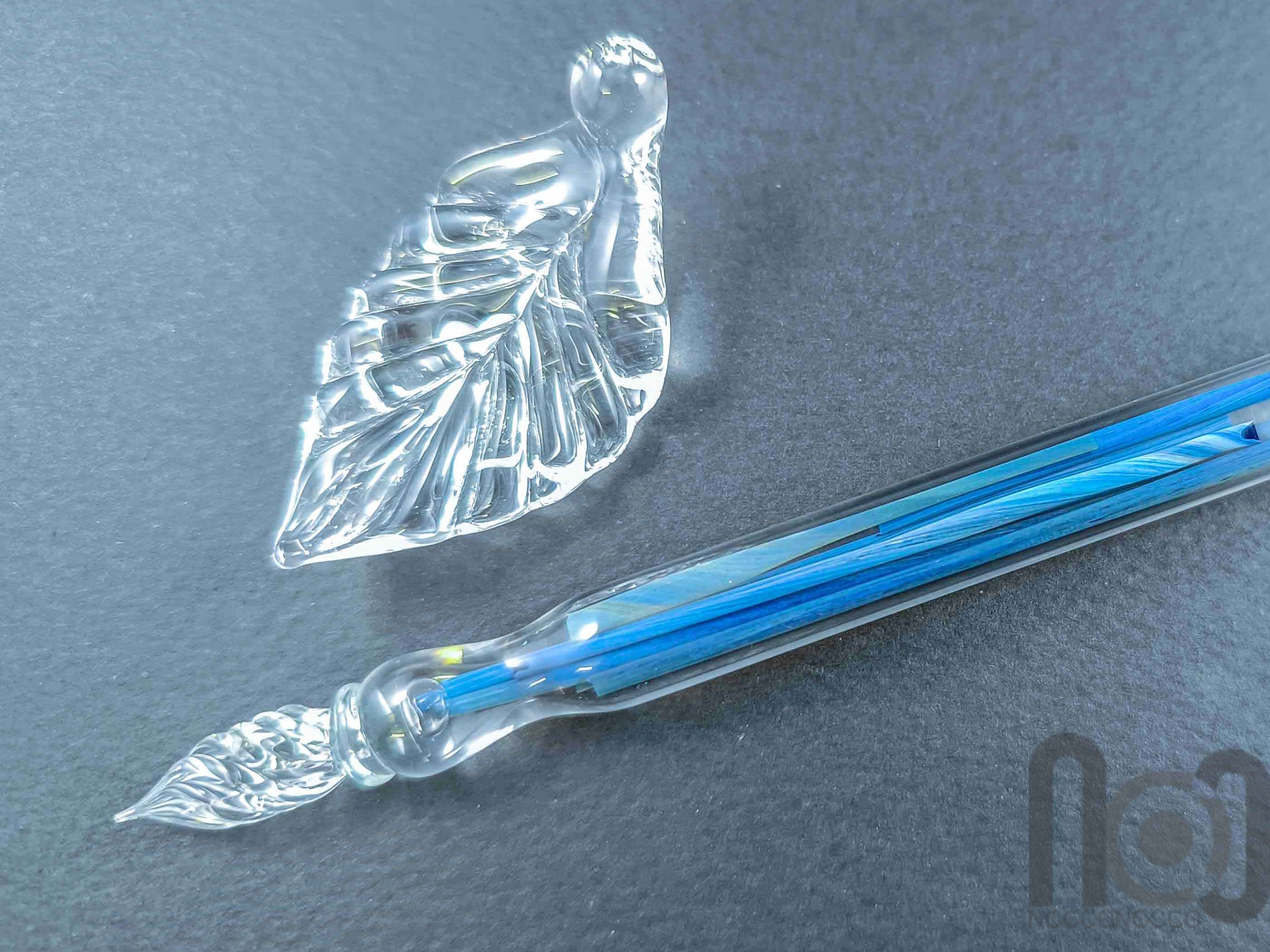 Glass Dip Pen filled with colorful glass pieces, and a galaxy marble on top, v096 — handmade borosilicate glass by NoccoNocco, made in Greece