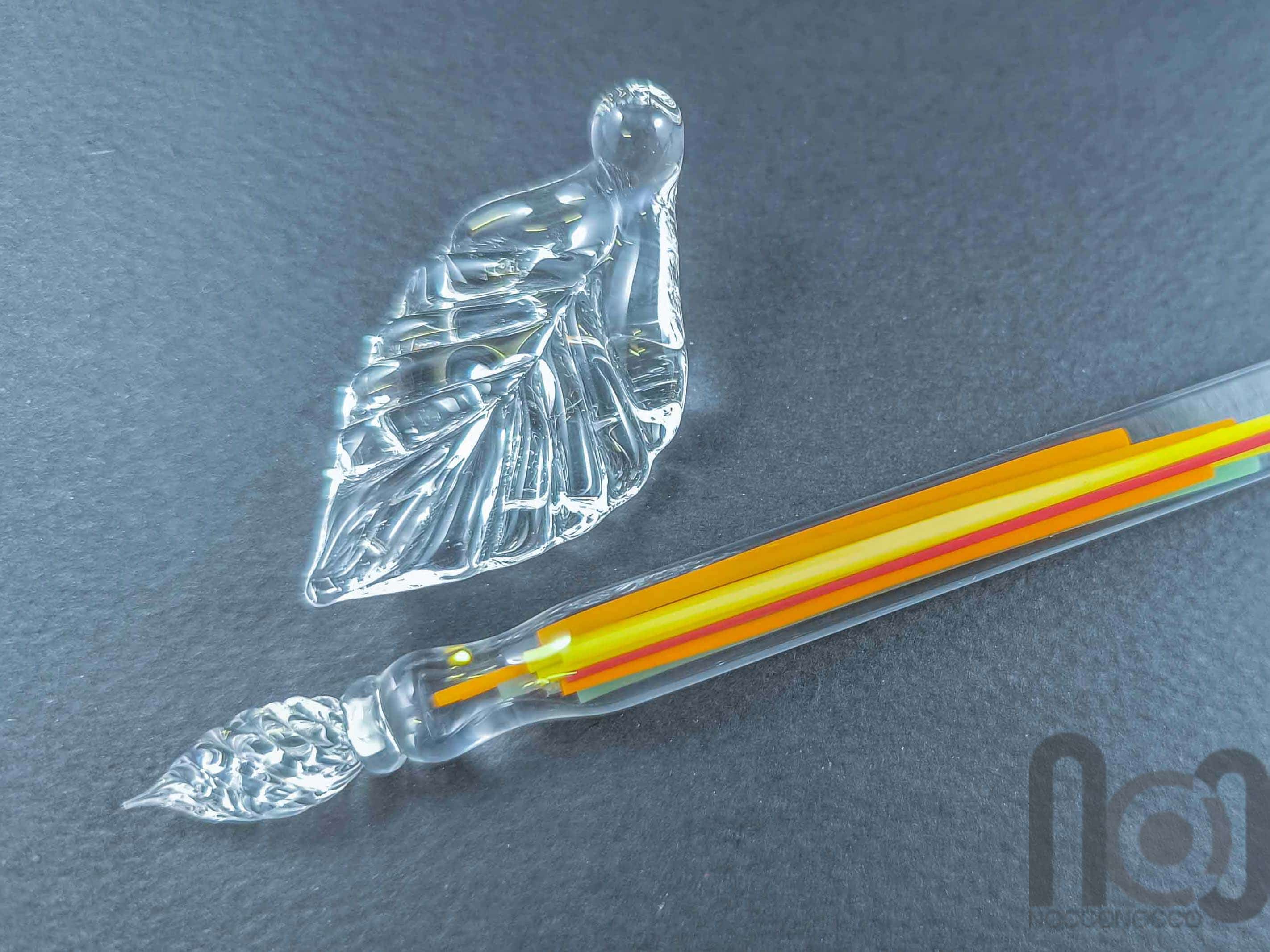 Glass Dip Pen filled with colorful glass pieces, and a galaxy marble on top, v097 — handmade borosilicate glass by NoccoNocco, made in Greece