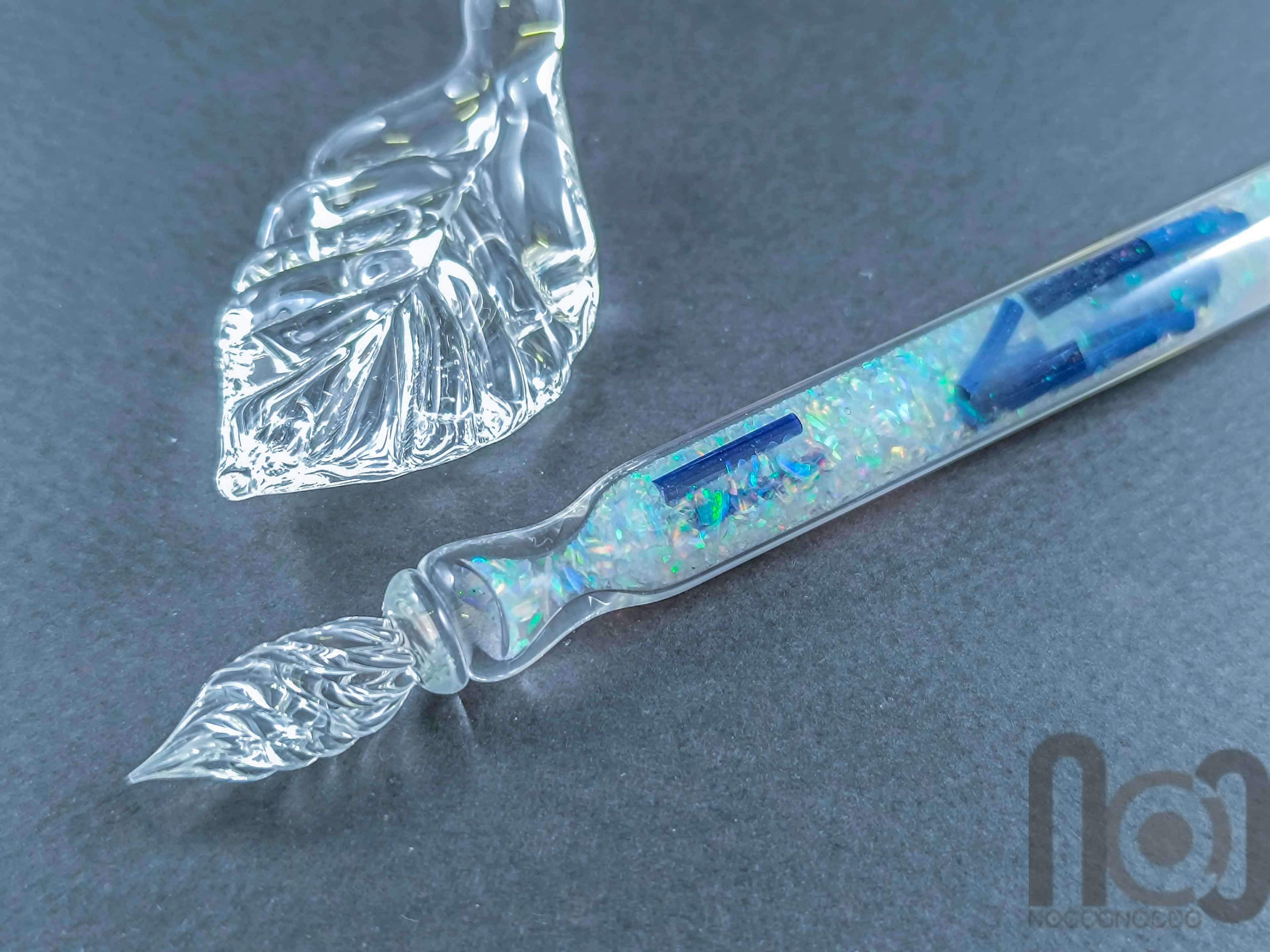 Hollow Glass Dip Pen with Crushed Opal, v099 — handmade borosilicate glass by NoccoNocco, made in Greece