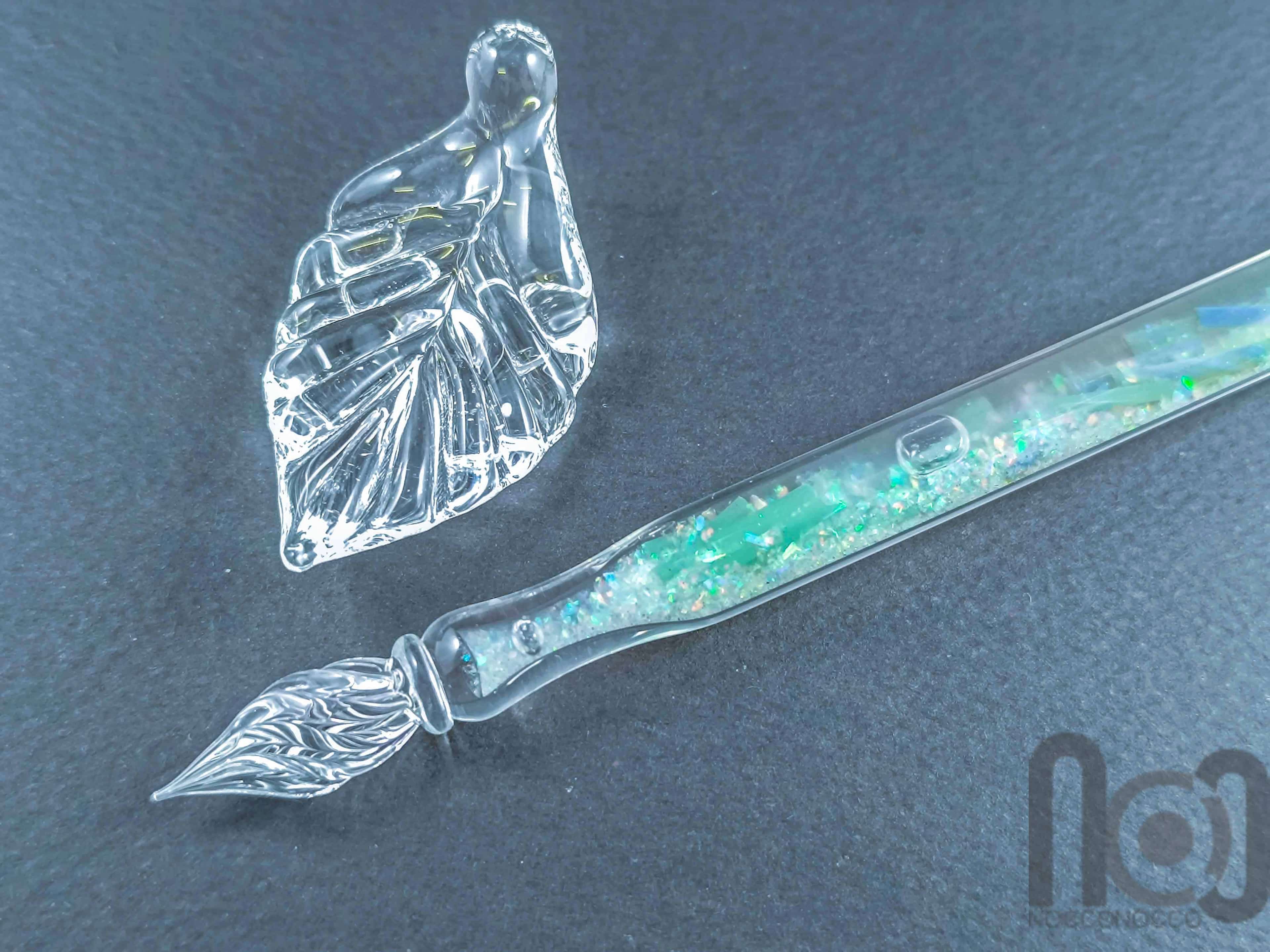 Hollow Glass Dip Pen with Crushed Opal, v100 — handmade borosilicate glass by NoccoNocco, made in Greece