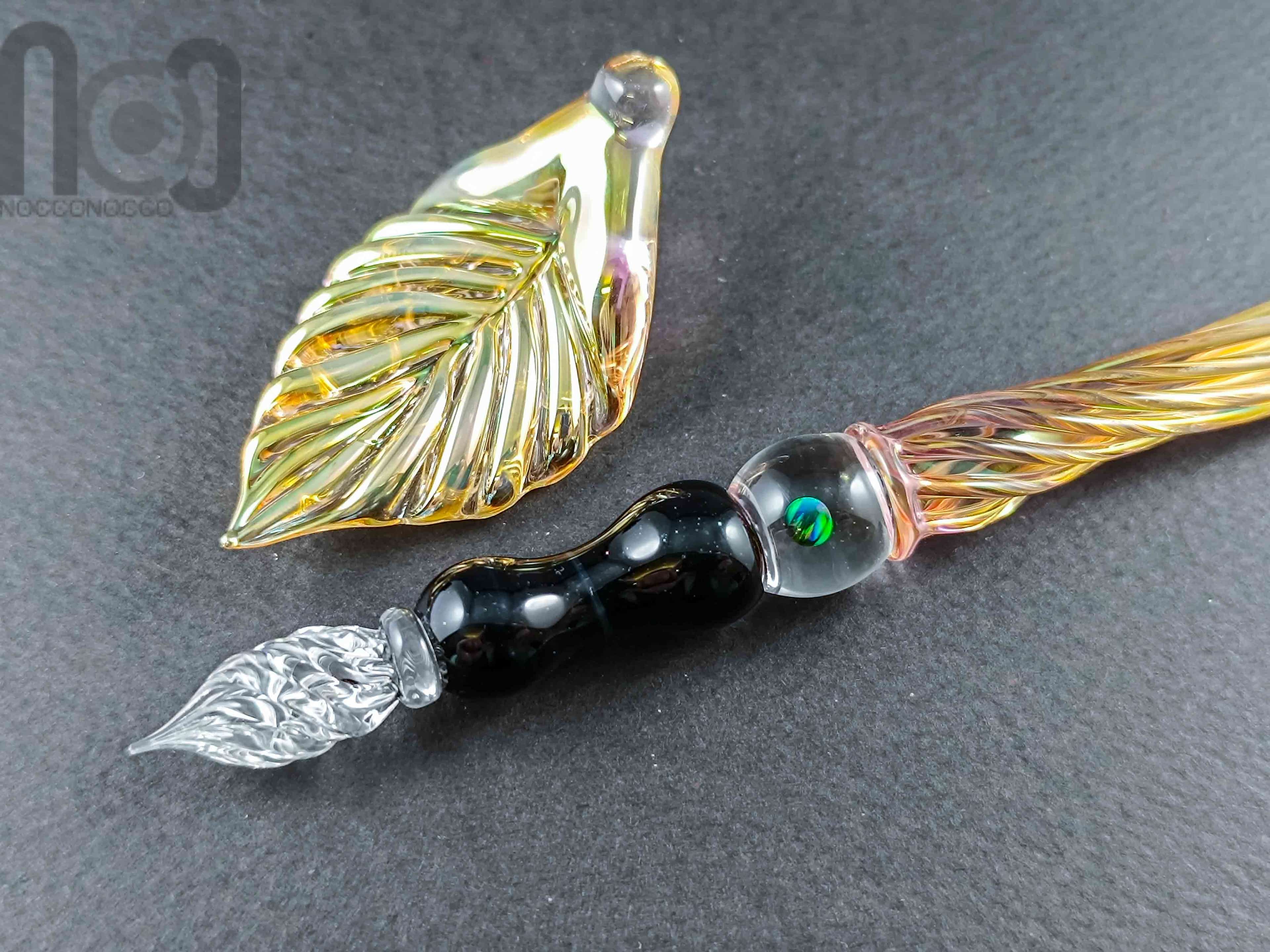 Gold Fumed Dip Pen with Opal, v103 — handmade borosilicate glass by NoccoNocco, made in Greece