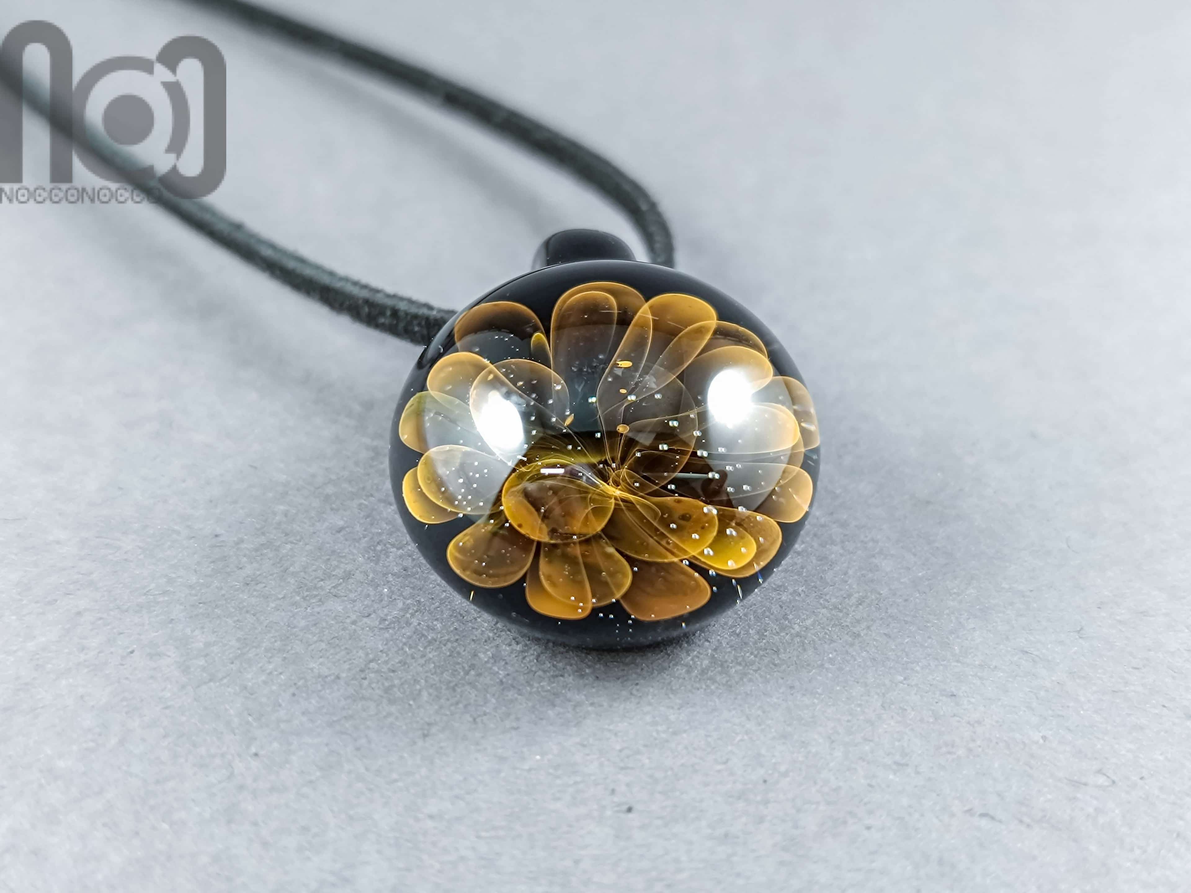 Gold Fumed Floral Pendant, v320 — handmade borosilicate glass by NoccoNocco, made in Greece