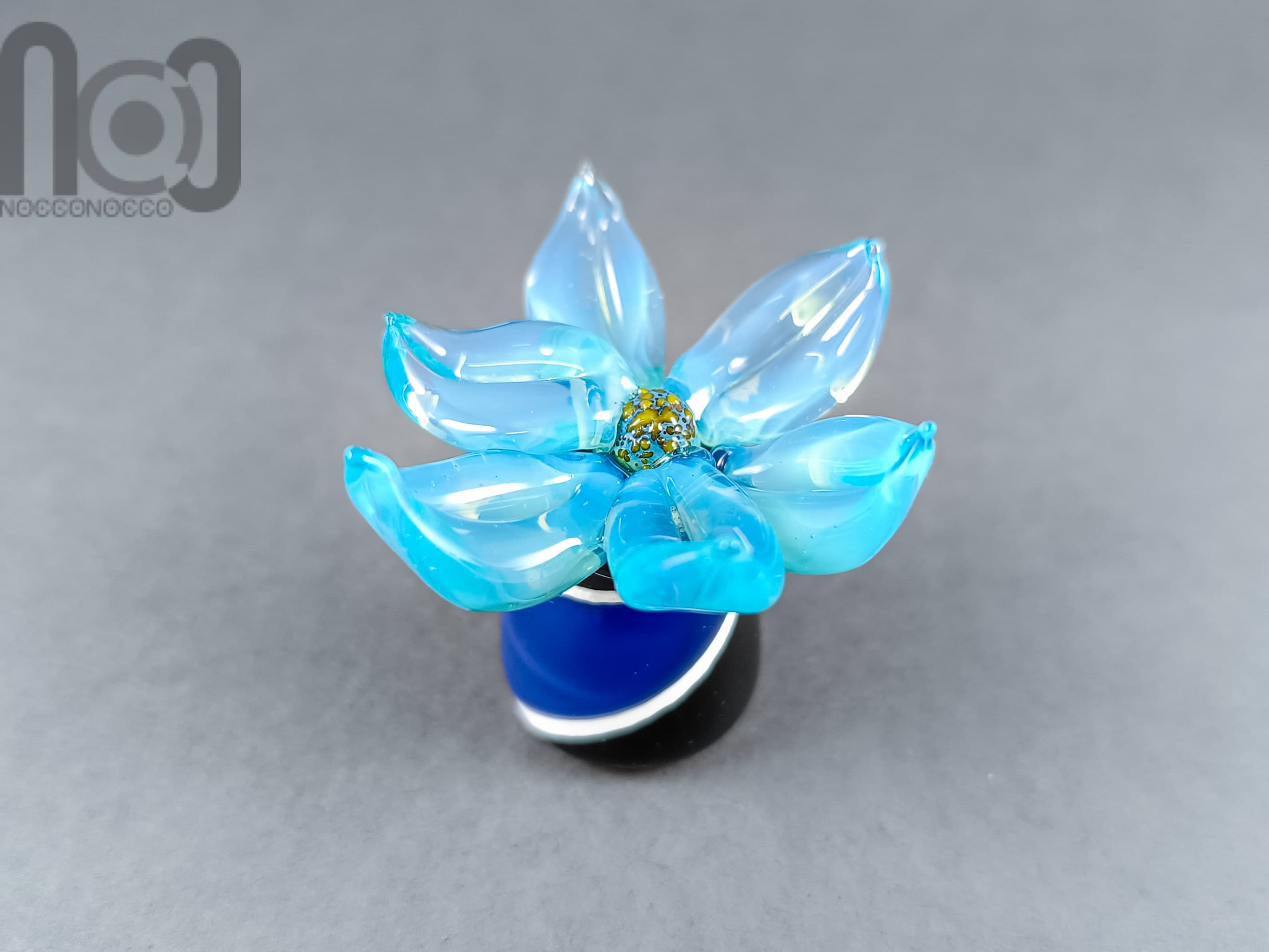 Blue Succulent — handmade borosilicate glass by NoccoNocco, main view, made in Greece