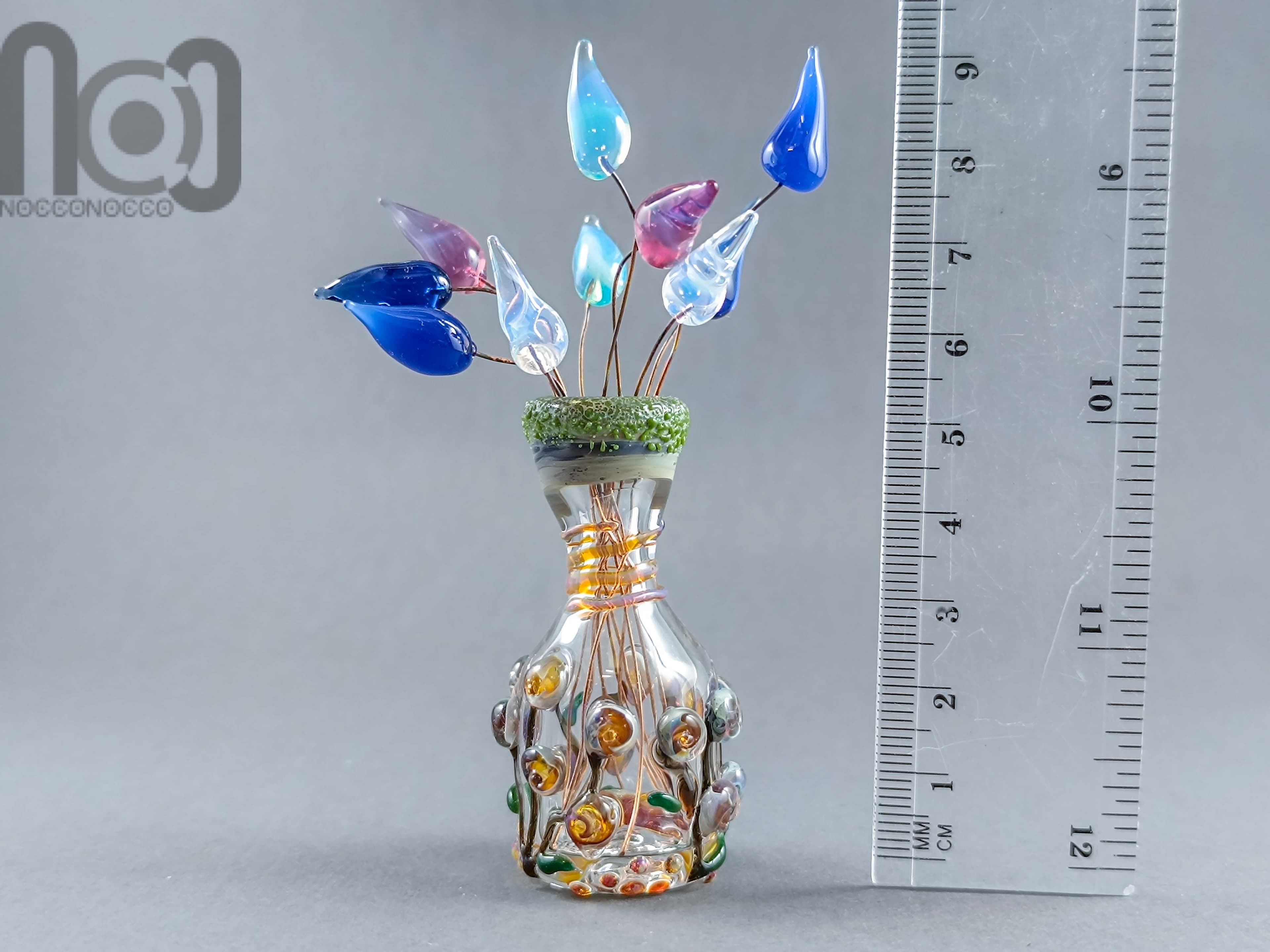 Bud Vase with Tiny Glass Flowers, v013 — handmade borosilicate glass by NoccoNocco, detail view 2 of 5, made in Greece