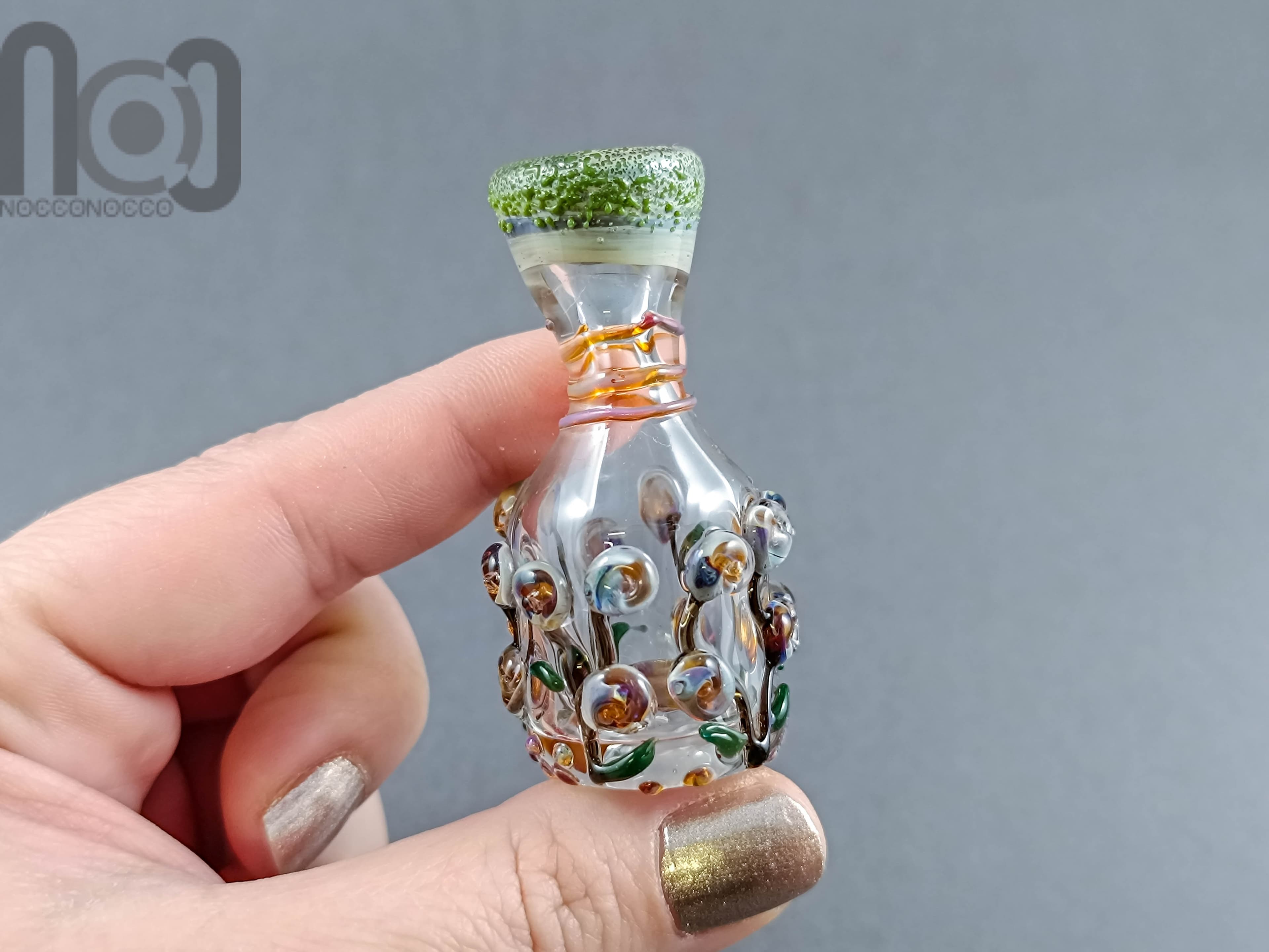 Bud Vase with Tiny Glass Flowers, v013 — handmade borosilicate glass by NoccoNocco, detail view 3 of 5, made in Greece