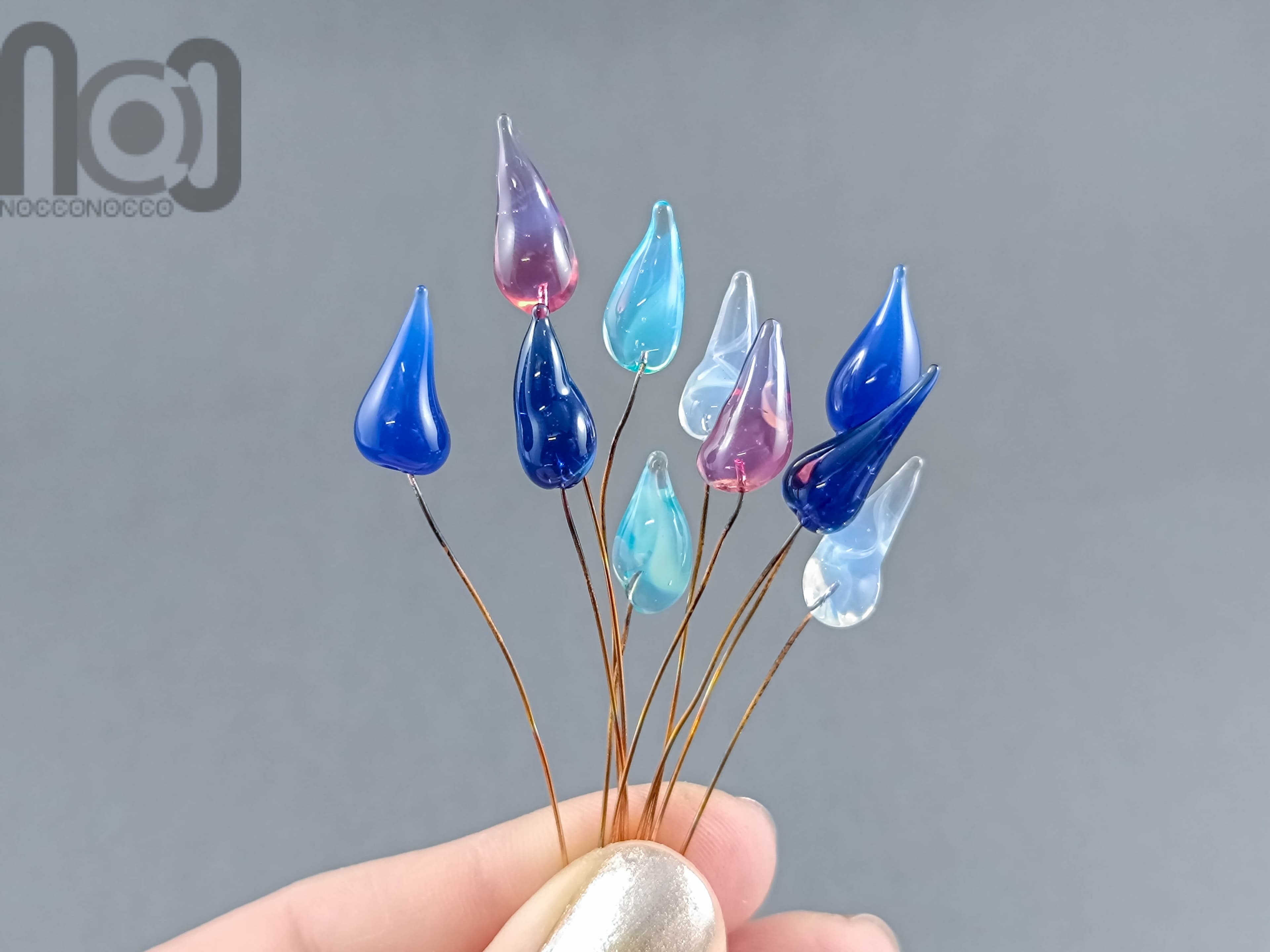 Bud Vase with Tiny Glass Flowers, v013 — handmade borosilicate glass by NoccoNocco, detail view 5 of 5, made in Greece