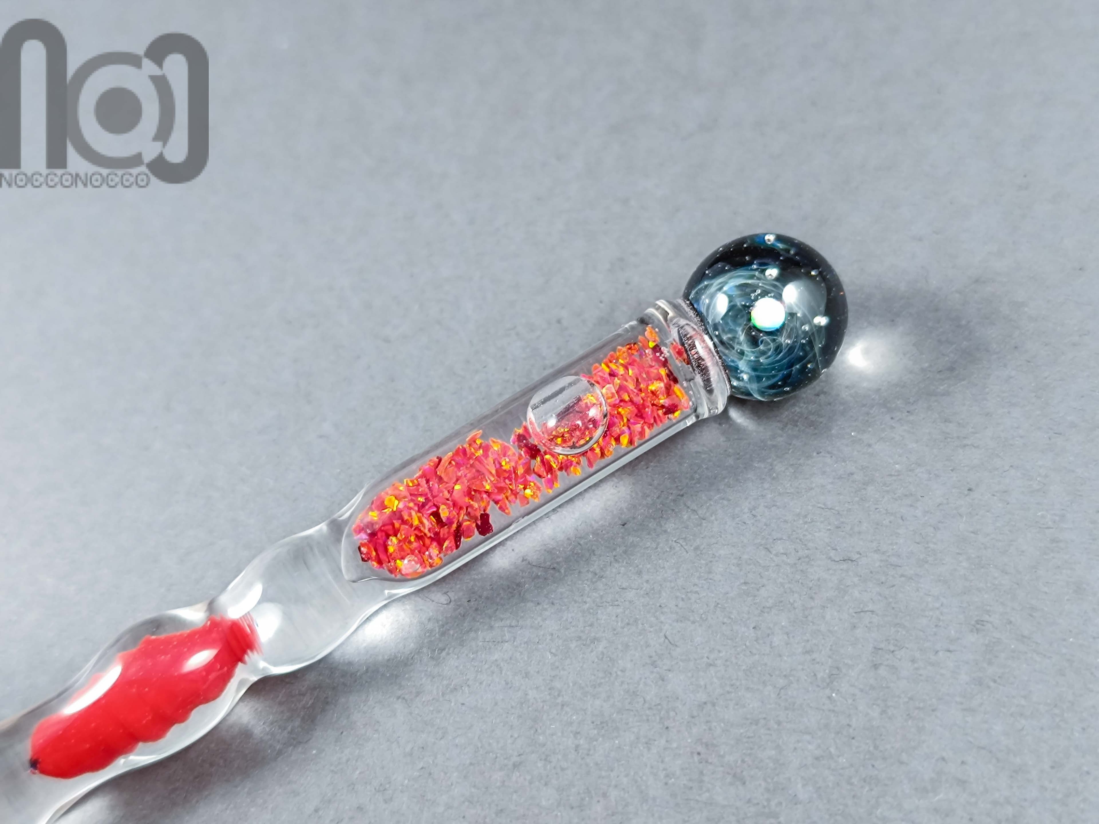 Dip Pen with Crushed Opal and Galaxy, v110 — handmade borosilicate glass by NoccoNocco, detail view 2 of 4, made in Greece
