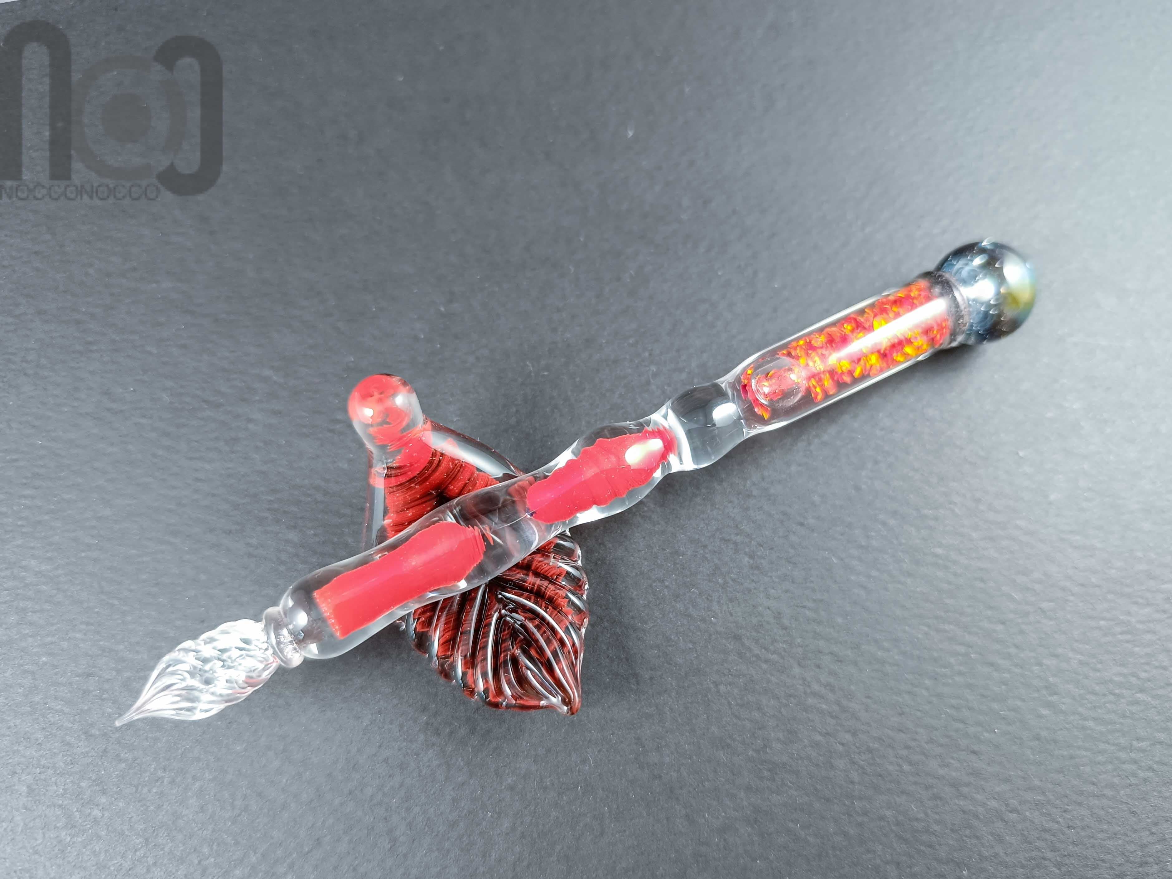Dip Pen with Crushed Opal and Galaxy, v110 — handmade borosilicate glass by NoccoNocco, detail view 3 of 4, made in Greece