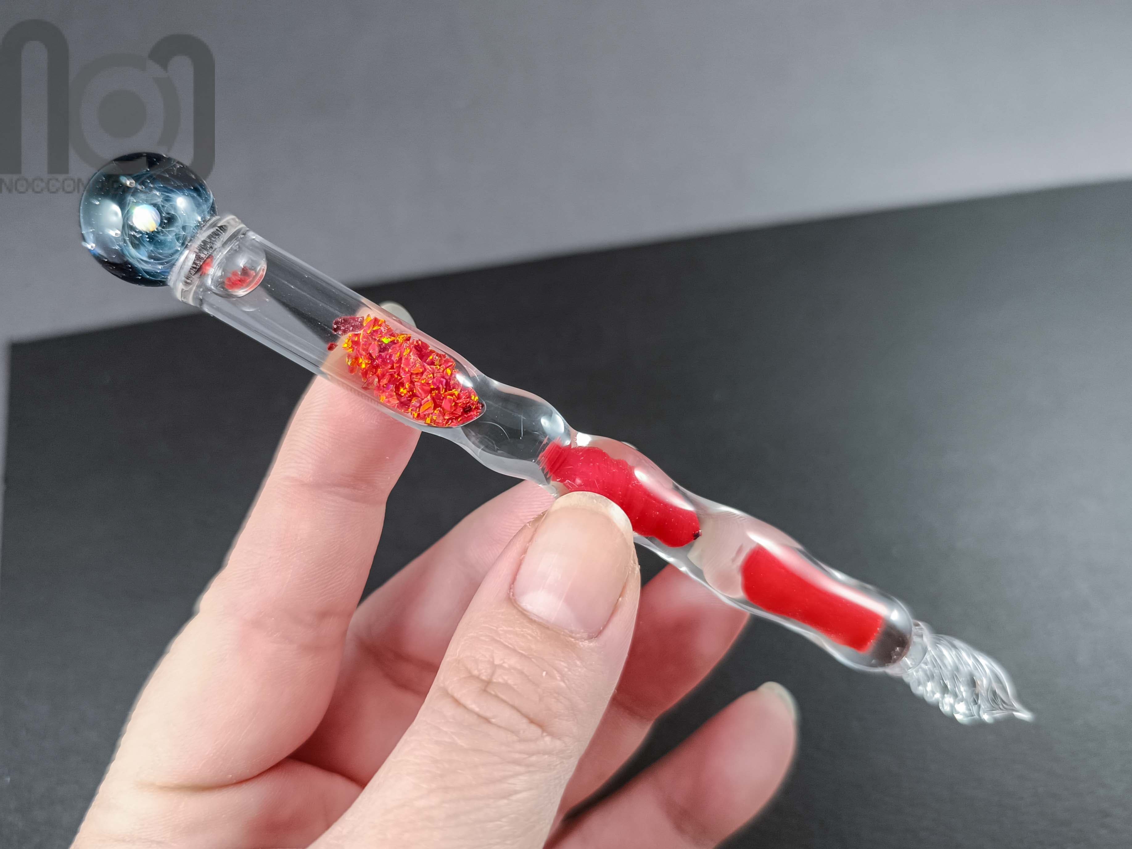 Dip Pen with Crushed Opal and Galaxy, v110 — handmade borosilicate glass by NoccoNocco, detail view 4 of 4, made in Greece