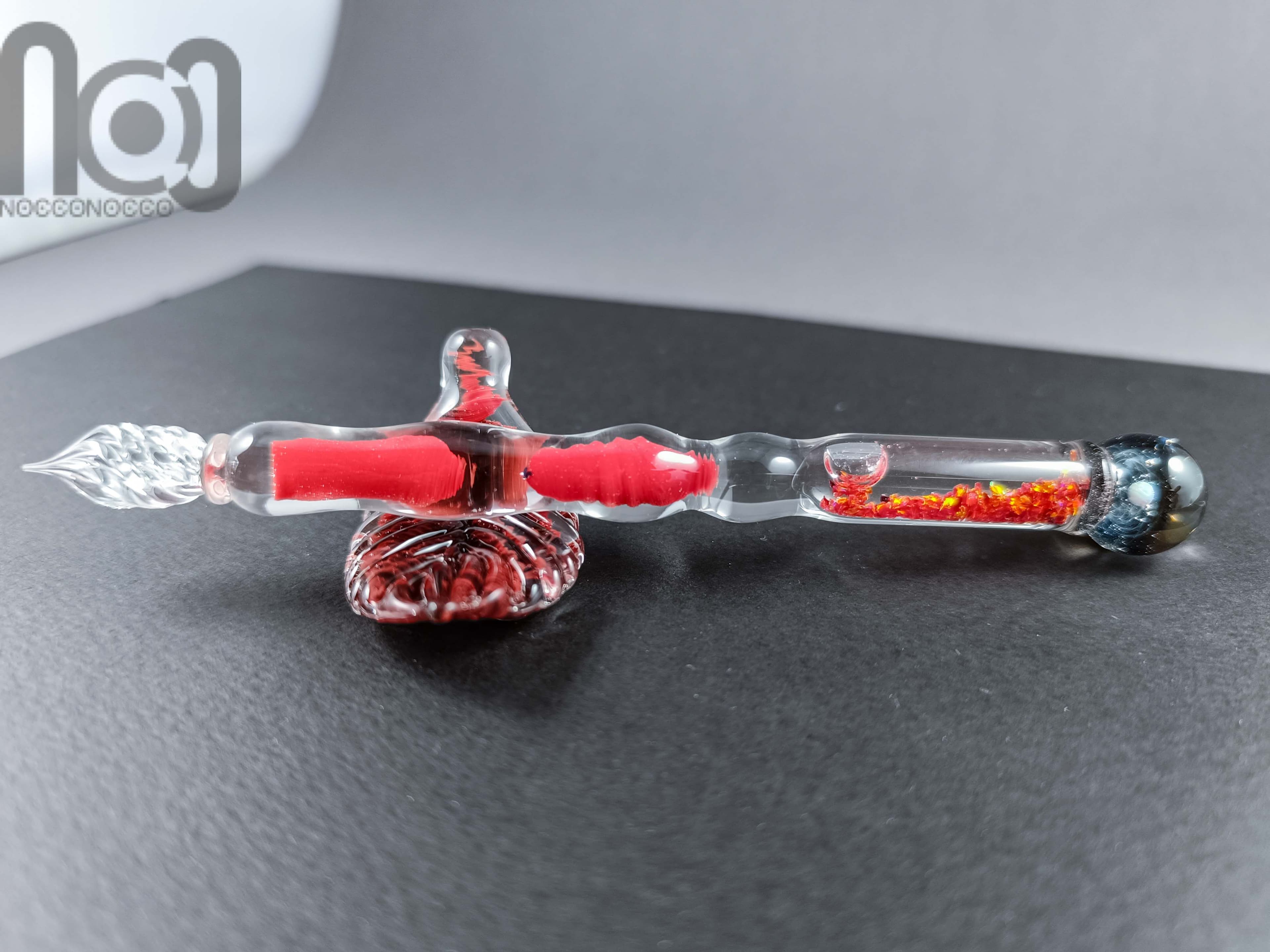 Dip Pen with Crushed Opal and Galaxy, v110 — handmade borosilicate glass by NoccoNocco, main view, made in Greece