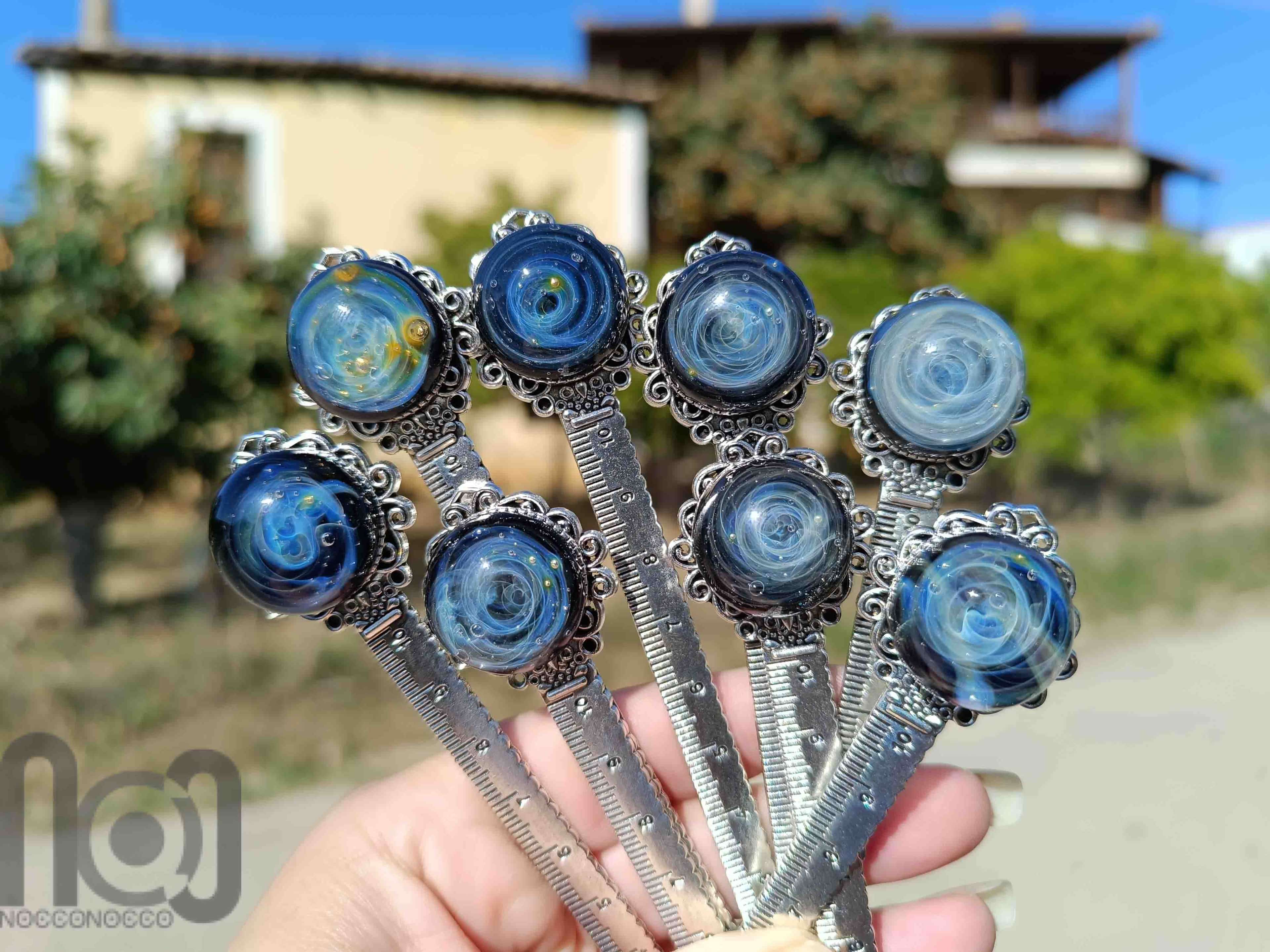 Handmade Glass Galaxy Bookmark with Ruler — handmade borosilicate glass by NoccoNocco, made in Greece