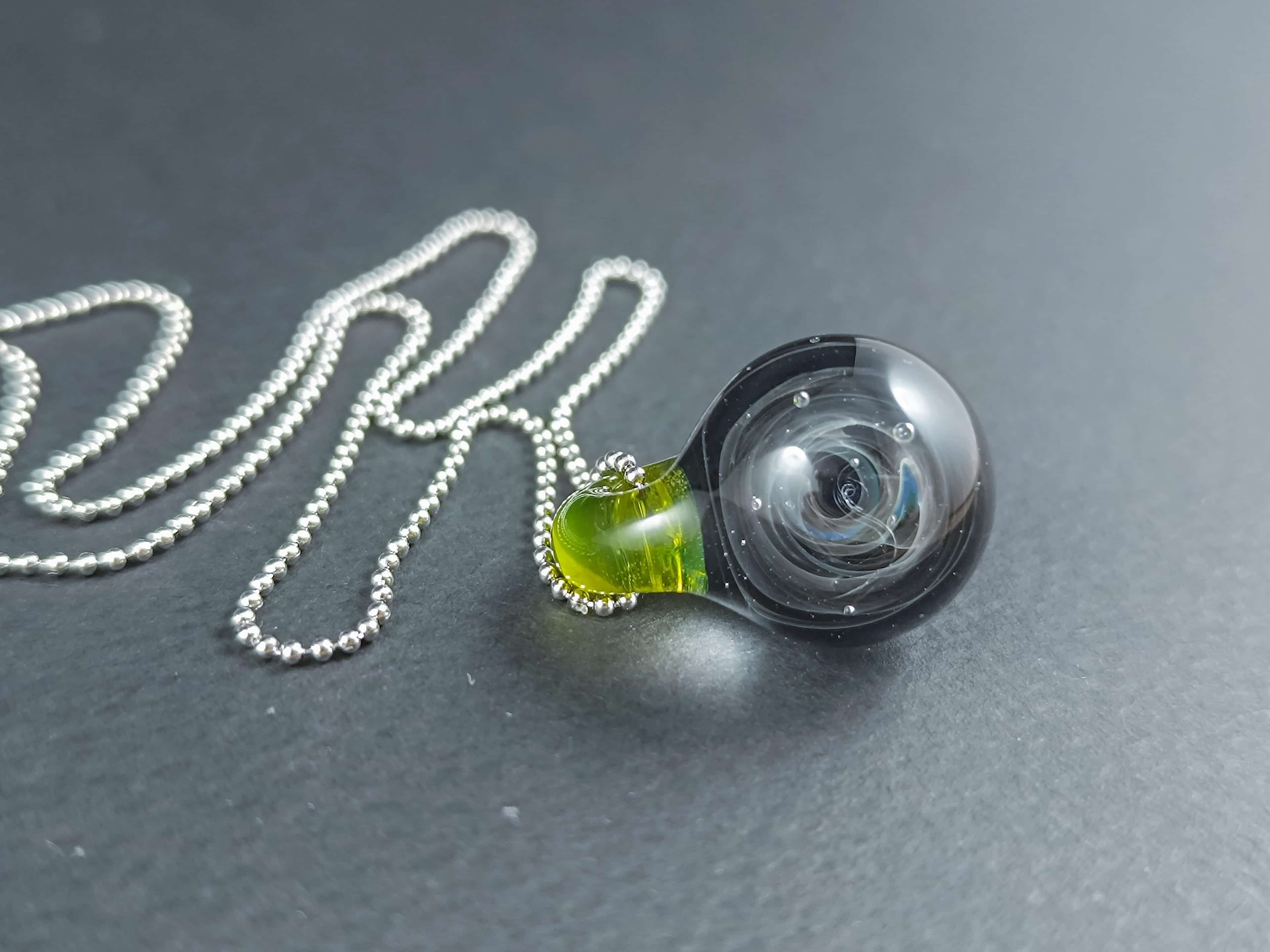 Galaxy Glass Pendant – Silver Fumed Necklace - 417 — handmade borosilicate glass by NoccoNocco, made in Greece