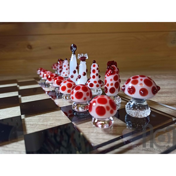 Mushroom Themed Handmade Glass Chess Set -v2