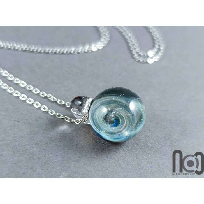 Galaxy Glass Pendant – Silver Fumed Necklace - 396
