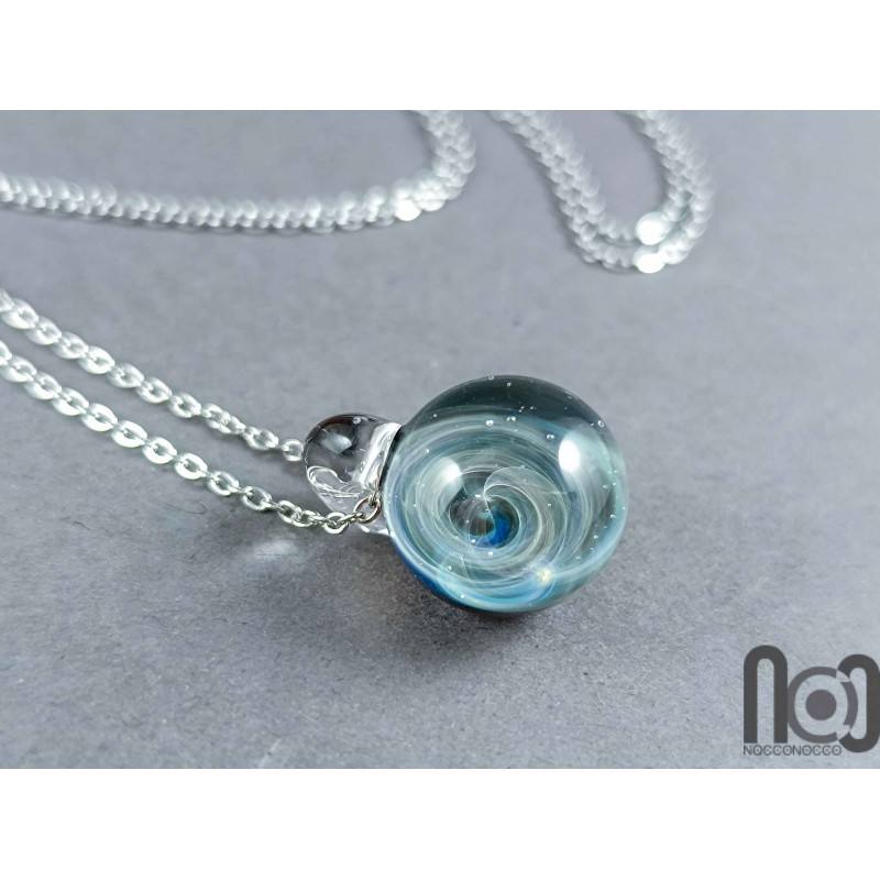 Galaxy Glass Pendant – Silver Fumed Necklace - 396