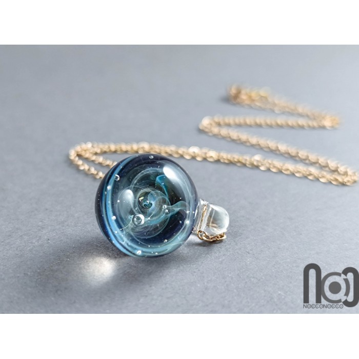 Galaxy Glass Pendant – Silver Fumed Necklace - 397