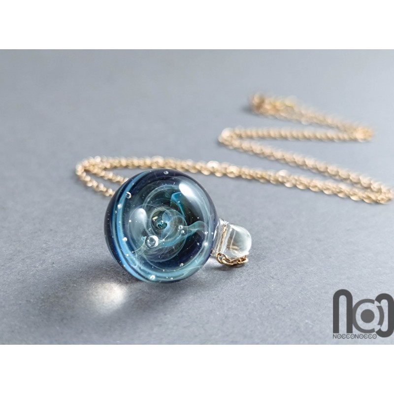Galaxy Glass Pendant – Silver Fumed Necklace - 397