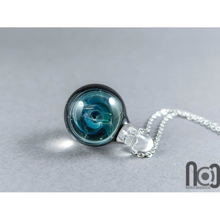 Galaxy Glass Pendant – Silver Fumed Necklace - 398