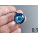 Galaxy Glass Pendant – Crescent Moon Opal – Silver Fumed Blue Necklace, 401