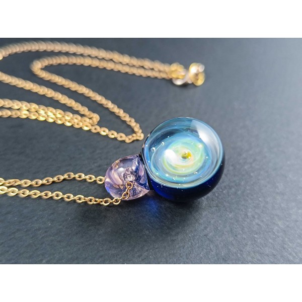 Galaxy Glass Pendant – Silver Fumed Necklace - 402