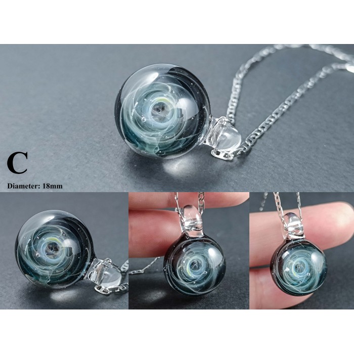 Galaxy Glass Pendant – Silver Fumed Necklace - 411