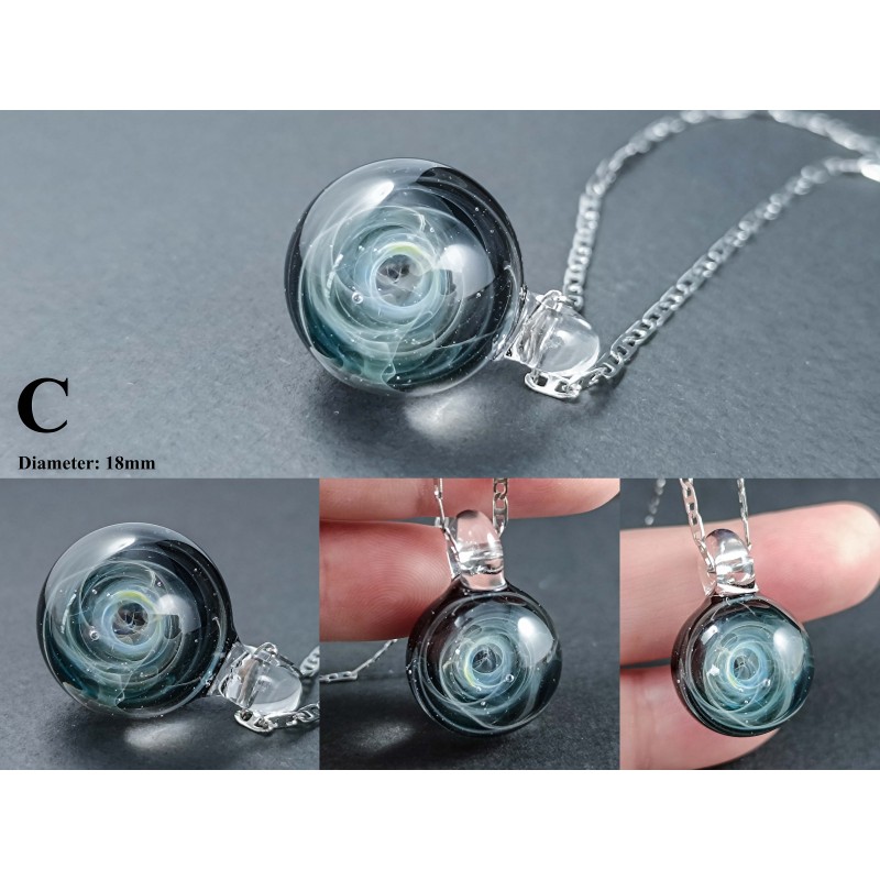 Galaxy Glass Pendant – Silver Fumed Necklace - 411