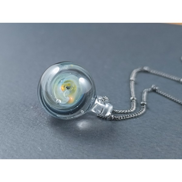 Galaxy Glass Pendant – Silver Fumed Necklace - 418