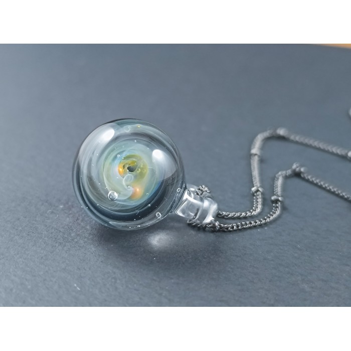 Galaxy Glass Pendant – Silver Fumed Necklace - 418