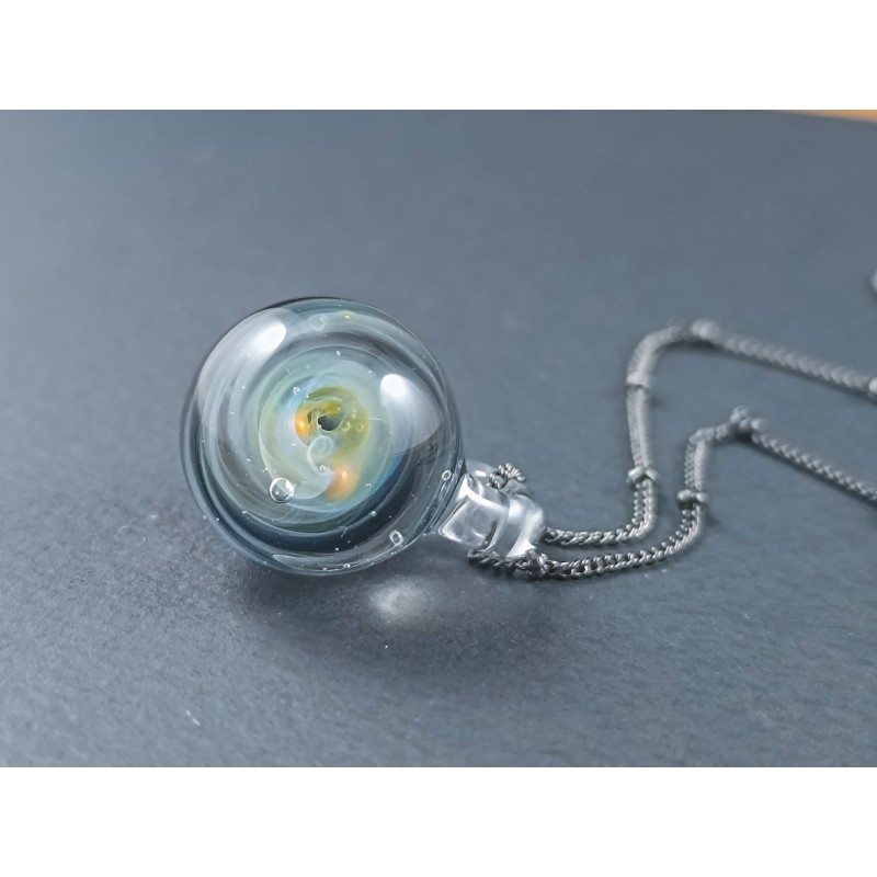 Galaxy Glass Pendant – Silver Fumed Necklace - 418