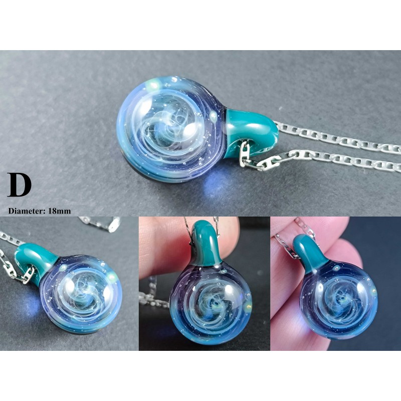 Galaxy Glass Pendant – Silver Fumed Necklace - 421