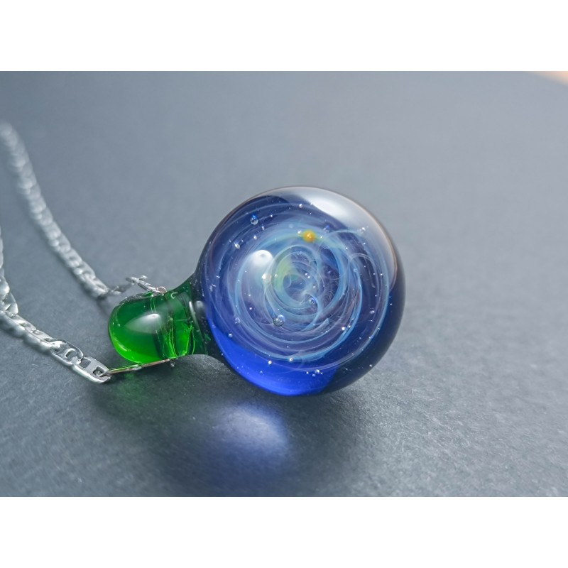 Galaxy Glass Pendant – Silver Fumed Necklace - 422