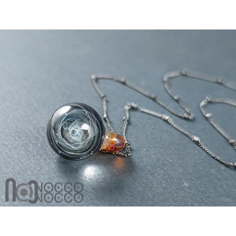 Galaxy Glass Pendant – Silver Fumed Necklace - 456