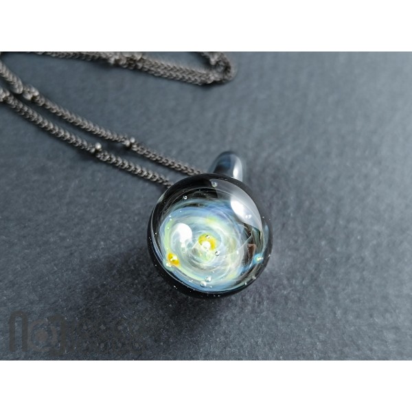 Galaxy Glass Pendant – Silver Fumed Necklace - 458
