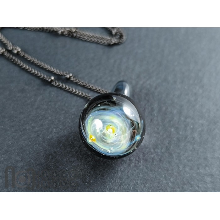 Galaxy Glass Pendant – Silver Fumed Necklace - 458