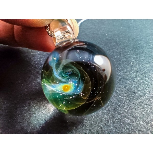 Silver & Gold Fumed Glass Galaxy Pendant – Handmade Borosilicate Necklace 