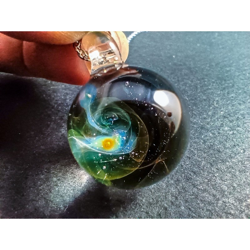 Silver & Gold Fumed Glass Galaxy Pendant – Handmade Borosilicate Necklace 