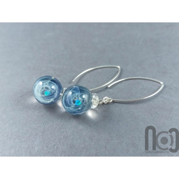 Galaxy earrings with opal planets and sterling silver hooks, v132