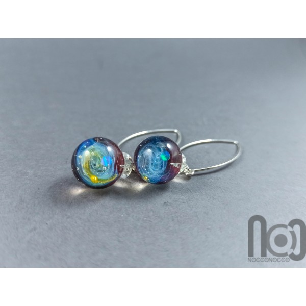 Galaxy earrings with opal planets and sterling silver hooks, v139