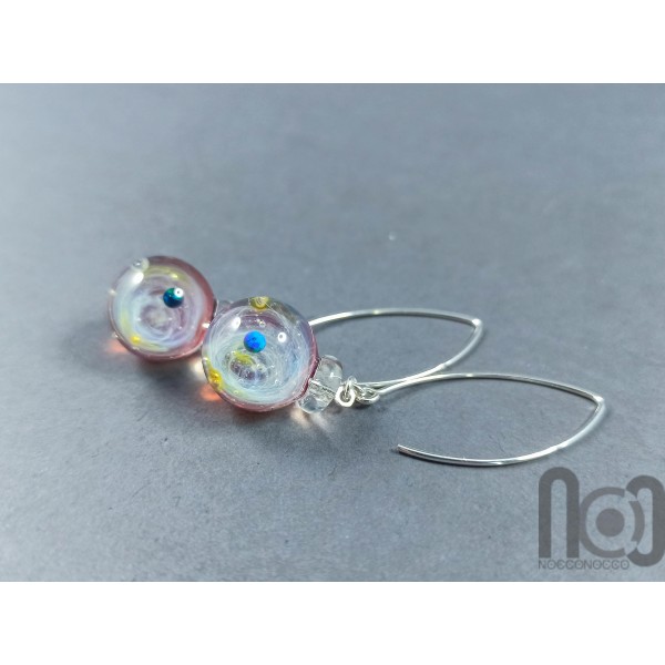 Galaxy earrings with opal planets and sterling silver hooks, v141