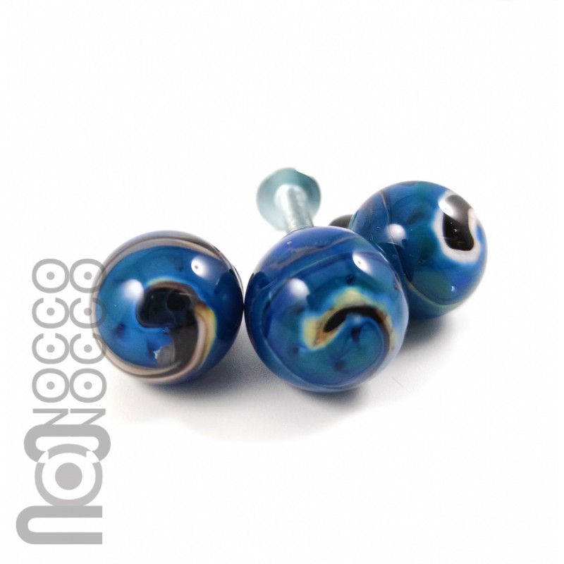 Handblown Blue Glass Knobs, Set of 3