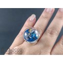 Hollow Glass Ring – Crushed Opal & Gear Design – Sterling Silver Adjustable Band