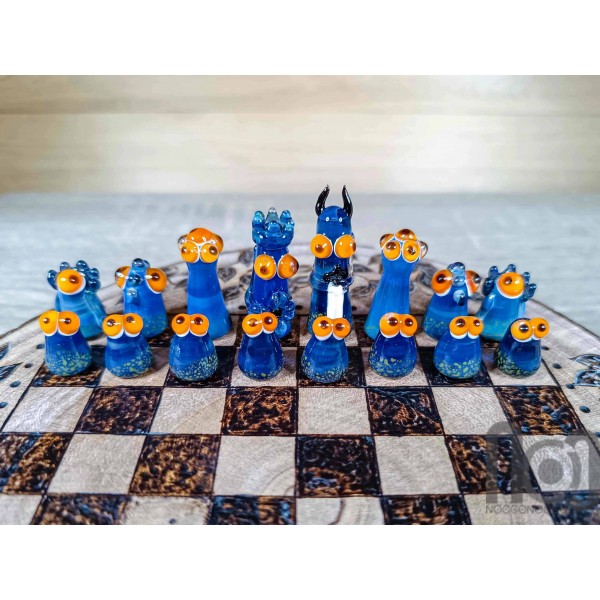 Monster Themed Handmade Glass Chess Set -v2