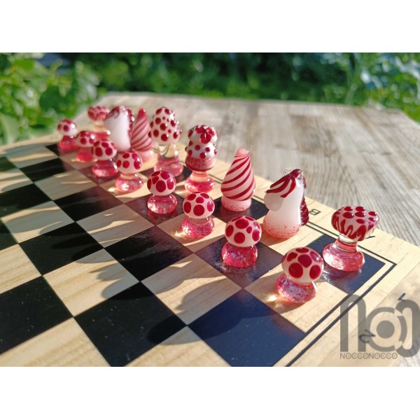 Mushroom Themed Handmade Glass Chess Set -v1