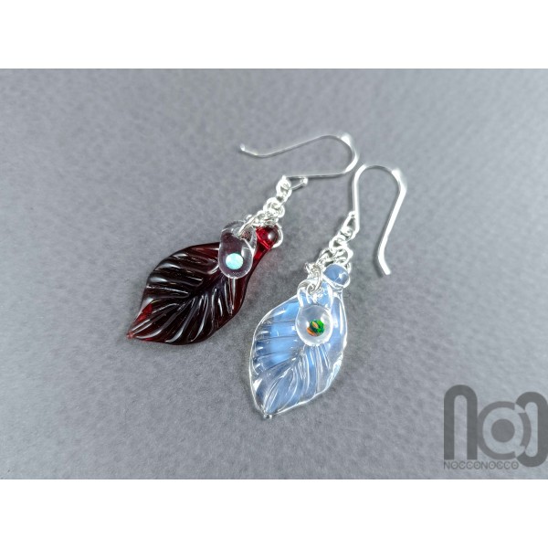 Mismatched leaf earrings with opals, v160